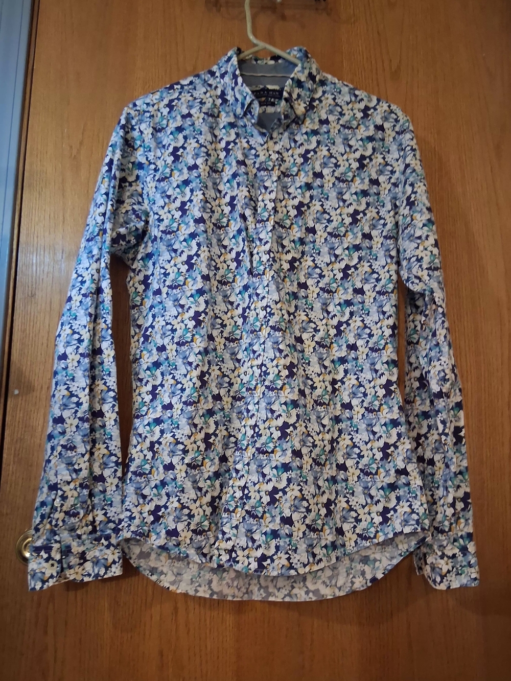 Floral Print Long-Sleeve Men's Shirt - Blue